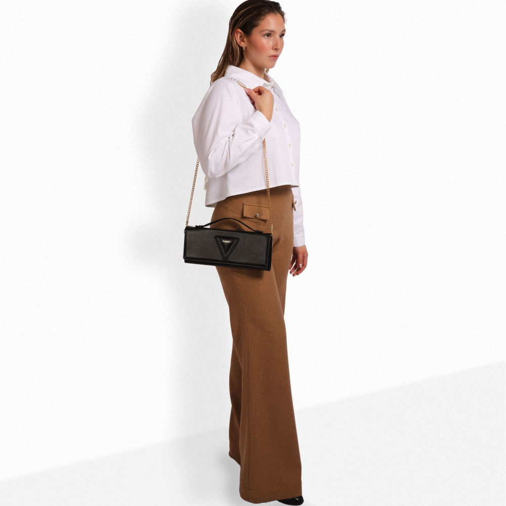 Long clutch made of calf leather in black